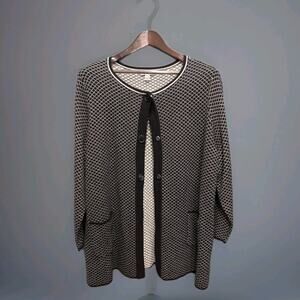 Susan Graver Size 3X Black White Knit Long Cardigan Sweater Pockets
